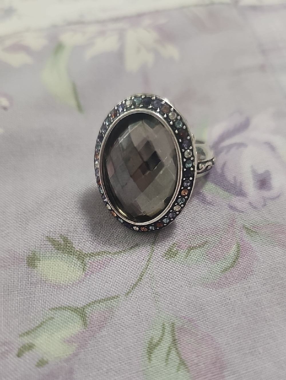 Brighton Luminescence Large Faceted Crystal Statement Silver Tone Ring Sz 7